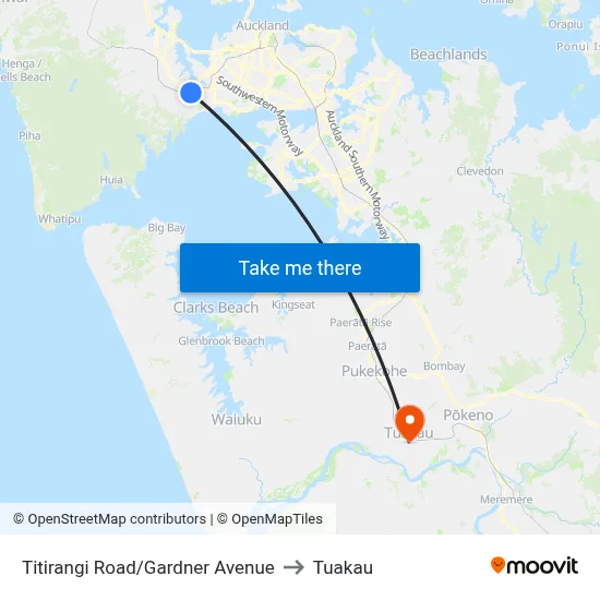 Titirangi Road/Gardner Avenue to Tuakau map