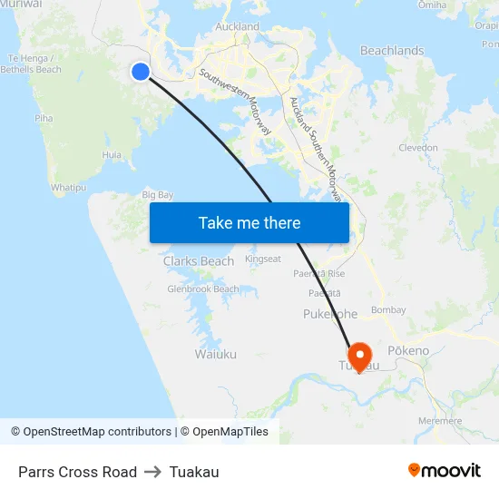 Parrs Cross Road to Tuakau map