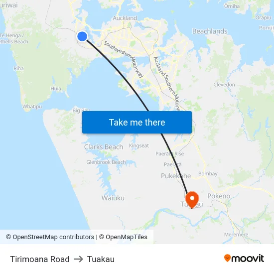 Tirimoana Road to Tuakau map