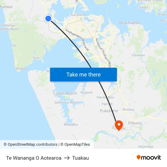 Te Wananga O Aotearoa to Tuakau map
