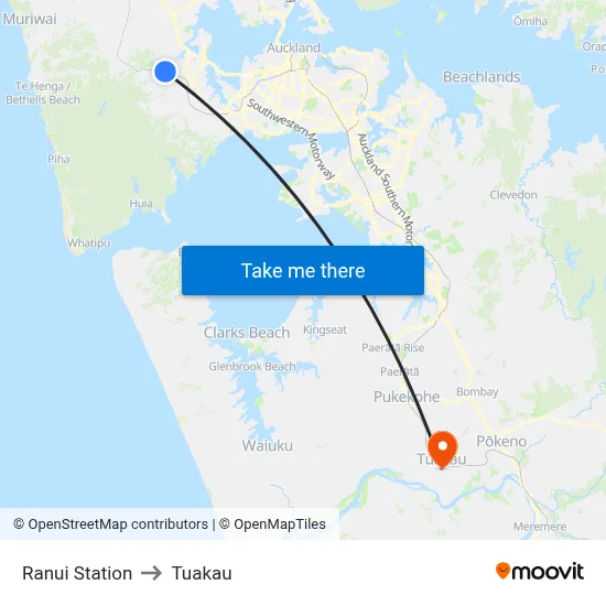 Ranui Station to Tuakau map