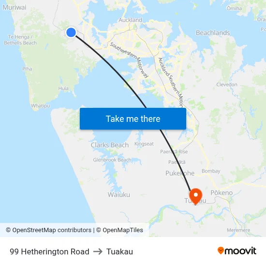 99 Hetherington Road to Tuakau map