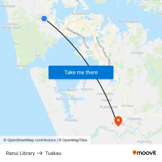 Ranui Library to Tuakau map