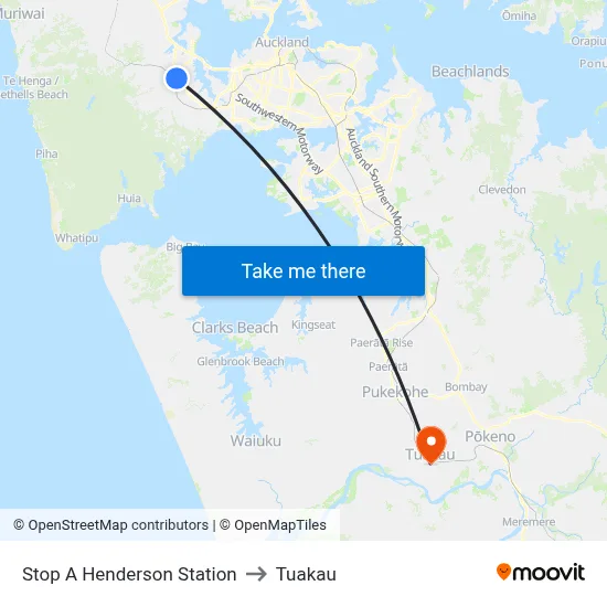 Stop A Henderson Station to Tuakau map