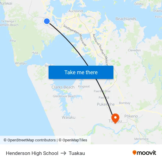 Henderson High School to Tuakau map