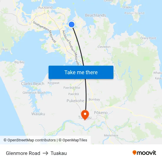 Glenmore Road to Tuakau map