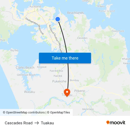 Cascades Road to Tuakau map