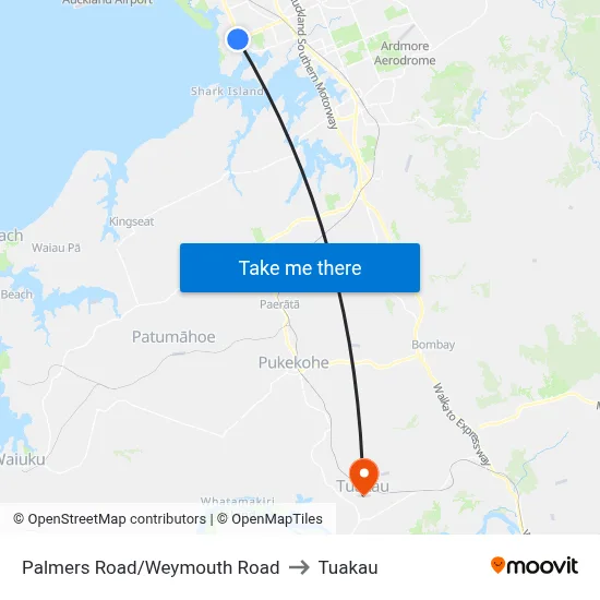 Palmers Road/Weymouth Road to Tuakau map
