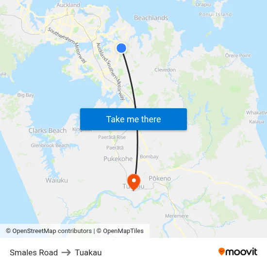 Smales Road to Tuakau map
