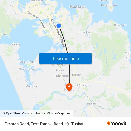 Preston Road/East Tamaki Road to Tuakau map