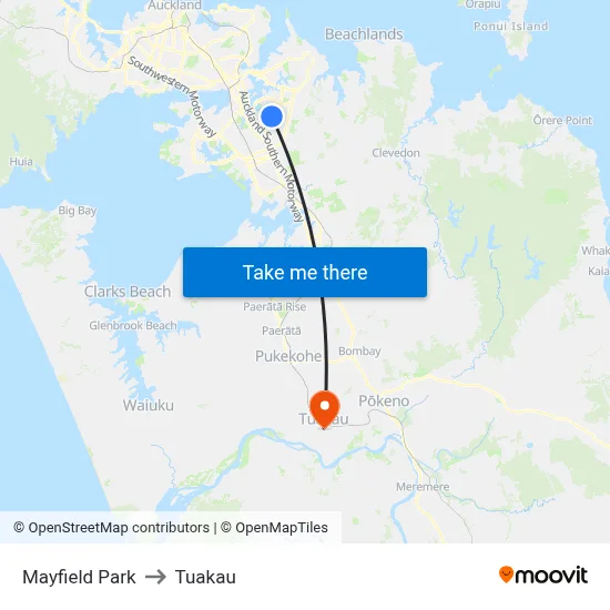 Mayfield Park to Tuakau map