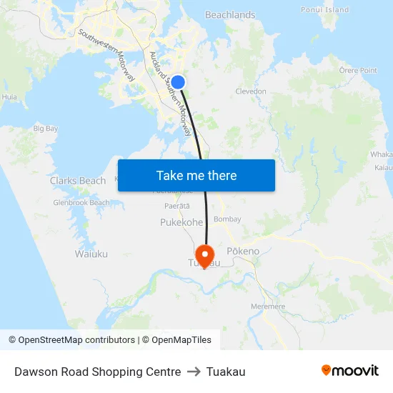 Dawson Road Shopping Centre to Tuakau map