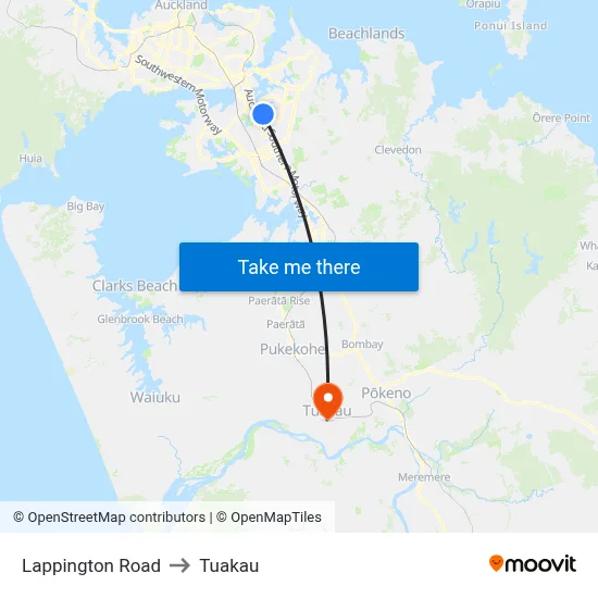 Lappington Road to Tuakau map
