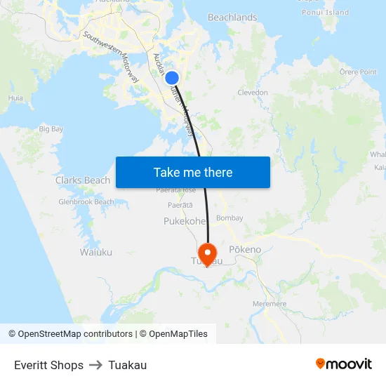 Everitt Shops to Tuakau map