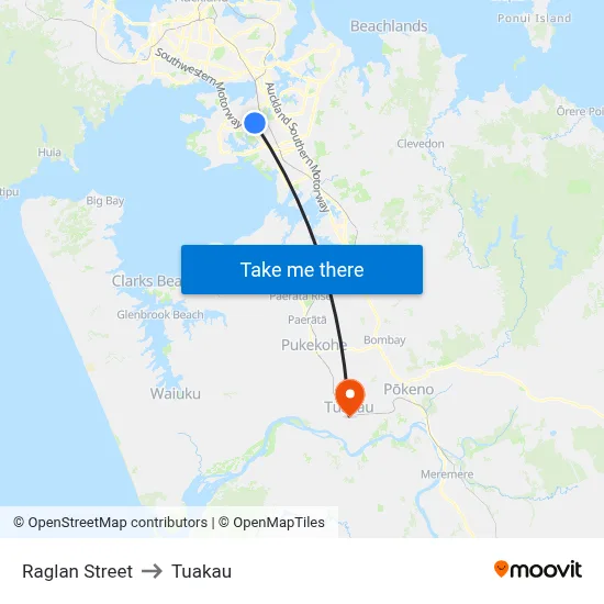 Raglan Street to Tuakau map