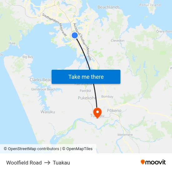 Woolfield Road to Tuakau map
