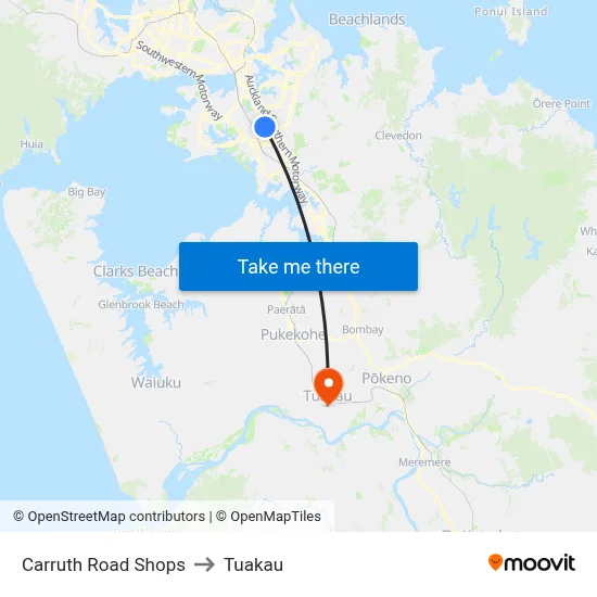 Carruth Road Shops to Tuakau map