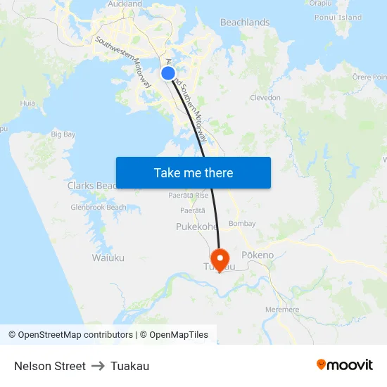 Nelson Street to Tuakau map