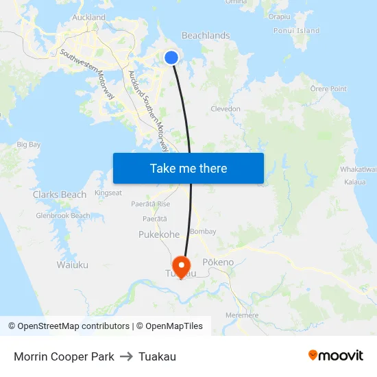 Morrin Cooper Park to Tuakau map