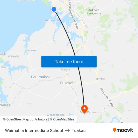 Waimahia Intermediate School to Tuakau map