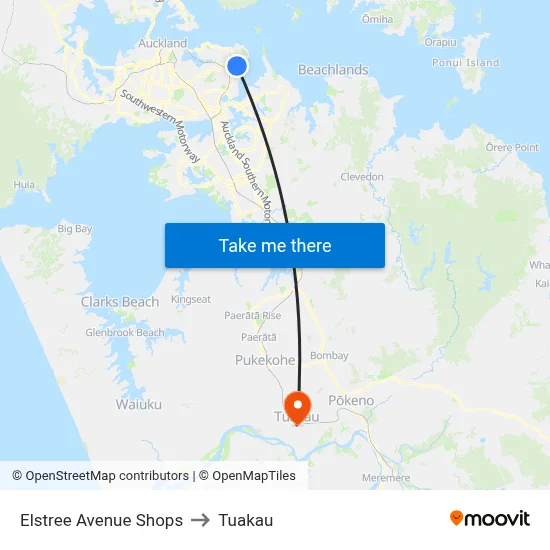 Elstree Avenue Shops to Tuakau map