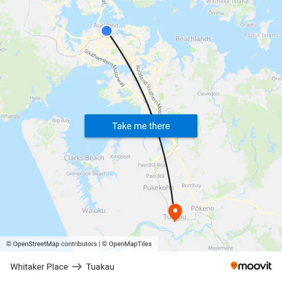 Whitaker Place to Tuakau map