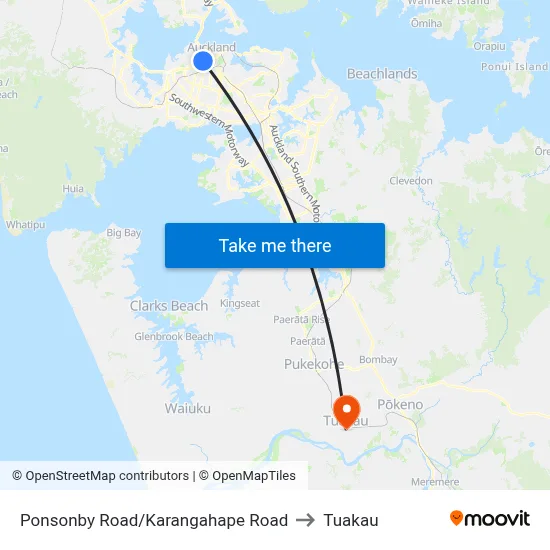 Ponsonby Road/Karangahape Road to Tuakau map