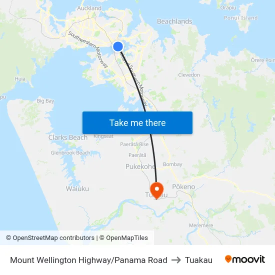 Mount Wellington Highway/Panama Road to Tuakau map