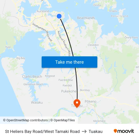 St Heliers Bay Road/West Tamaki Road to Tuakau map