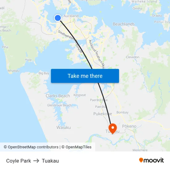 Coyle Park to Tuakau map