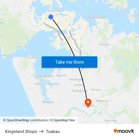 Kingsland Shops to Tuakau map