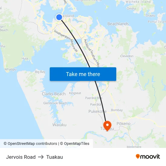 Jervois Road to Tuakau map