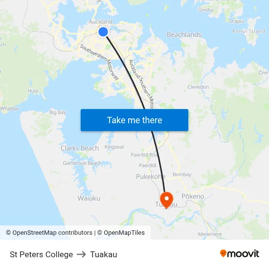 St Peters College to Tuakau map