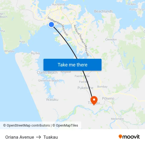 Oriana Avenue to Tuakau map