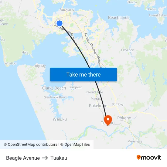 Beagle Avenue to Tuakau map
