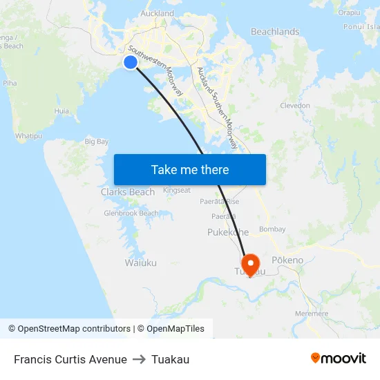 Francis Curtis Avenue to Tuakau map