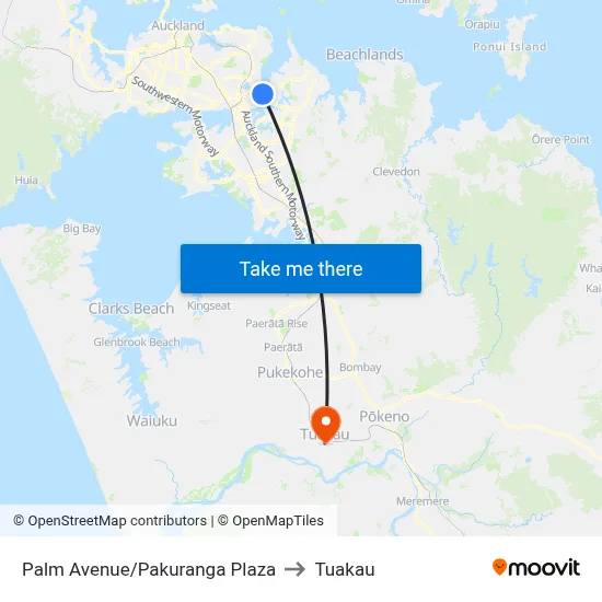 Palm Avenue/Pakuranga Plaza to Tuakau map