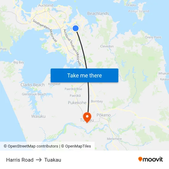 Harris Road to Tuakau map