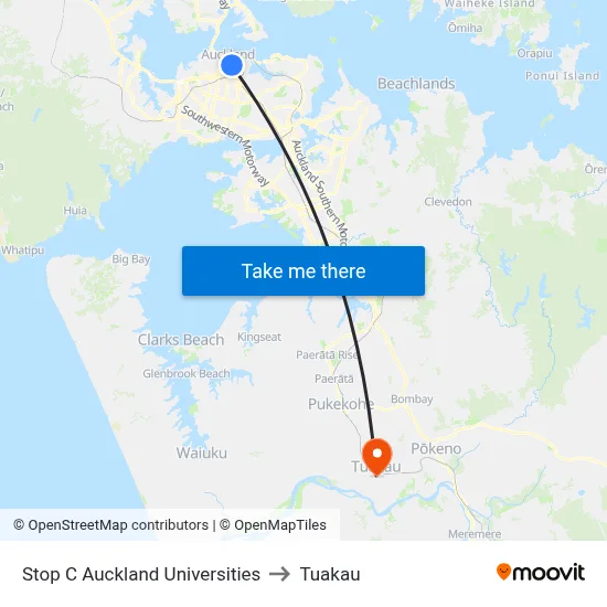 Stop C Auckland Universities to Tuakau map