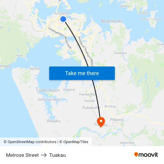 Melrose Street to Tuakau map
