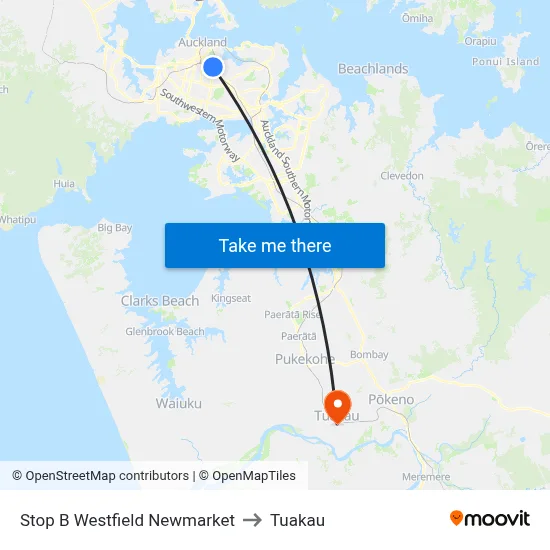 Stop B Westfield Newmarket to Tuakau map