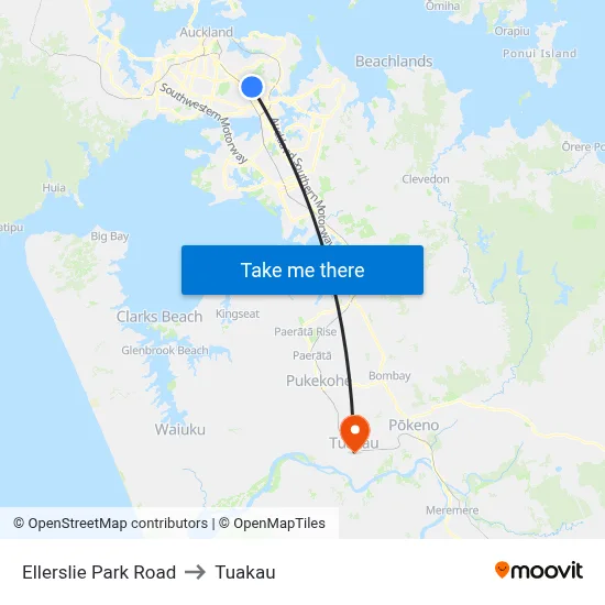 Ellerslie Park Road to Tuakau map