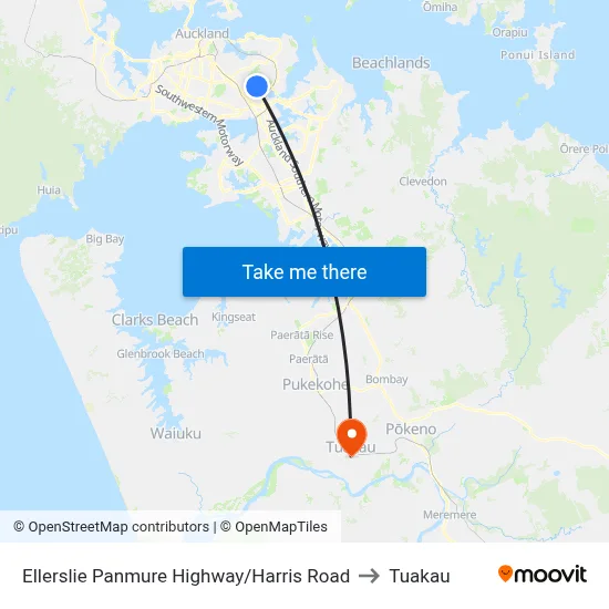 Ellerslie Panmure Highway/Harris Road to Tuakau map