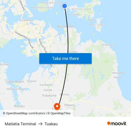 Matiatia Terminal to Tuakau map