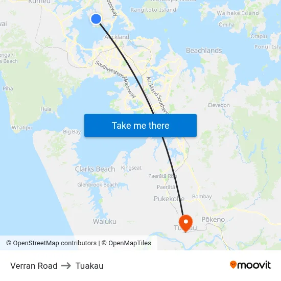Verran Road to Tuakau map