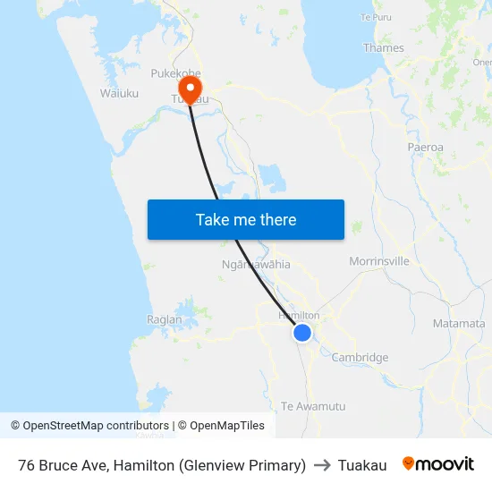 76 Bruce Ave, Hamilton (Glenview Primary) to Tuakau map