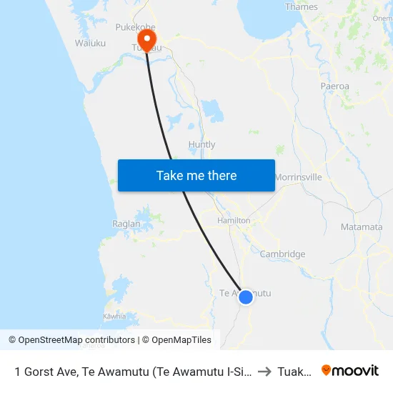 1 Gorst Ave, Te Awamutu (Te Awamutu I-Site) to Tuakau map