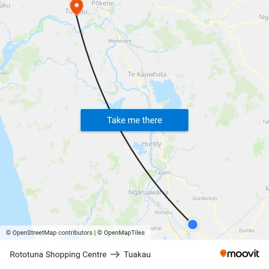 Rototuna Shopping Centre to Tuakau map