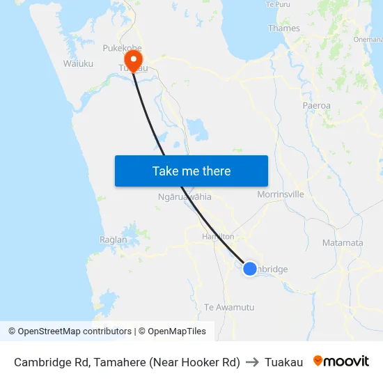 Cambridge Rd, Tamahere (Near Hooker Rd) to Tuakau map