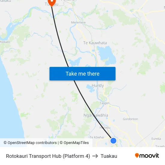 Rotokauri Transport Hub (Platform 4) to Tuakau map